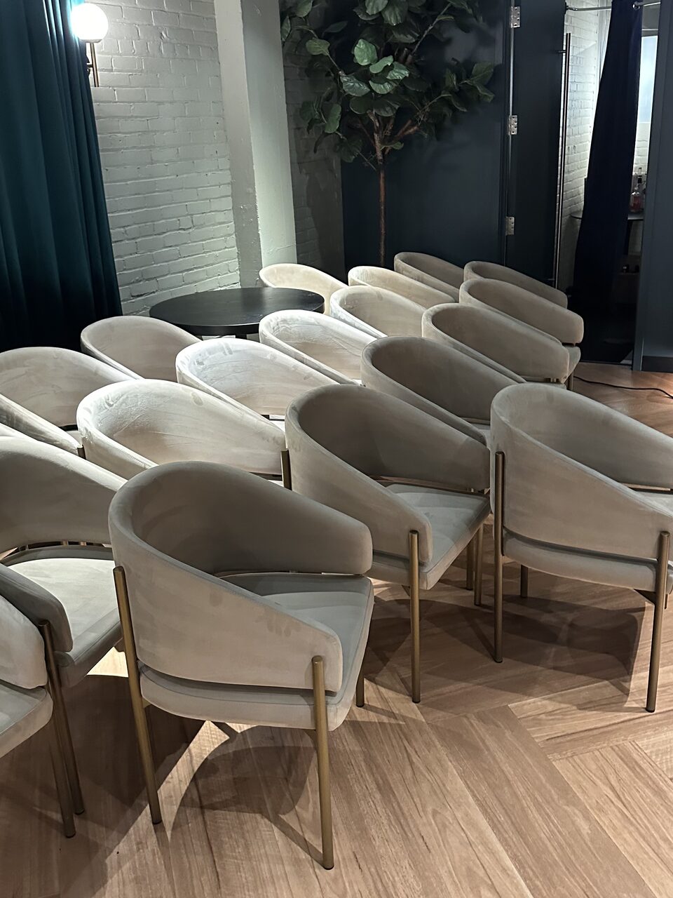 Cleaned cream upholstered dining chairs around a table